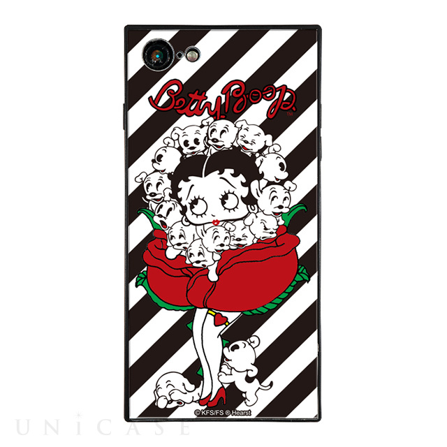 【iPhone8/7 ケース】yanagida masami × Betty Boop スクエア型 ガラスケース (薔薇リズムに吐息が漏れる魅惑のベティー Stripe)