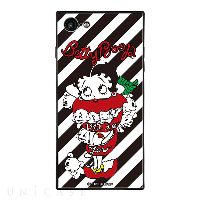 【iPhone8/7 ケース】yanagida masami × Betty Boop スクエア型 ガラスケース (モギタテボイスがはにかむゴキゲンベティー Stripe)