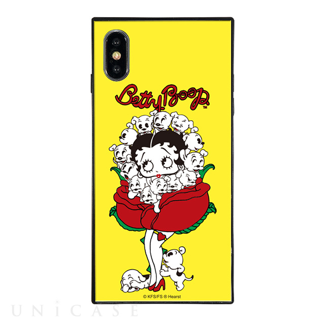 【iPhoneXS/X ケース】yanagida masami × Betty Boop スクエア型 ガラスケース (薔薇リズムに吐息が漏れる魅惑のベティー)