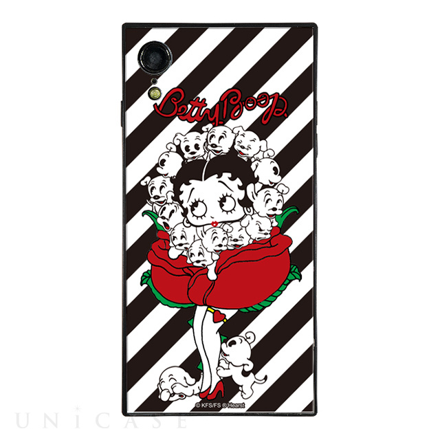 【iPhoneXR ケース】yanagida masami × Betty Boop スクエア型 ガラスケース (薔薇リズムに吐息が漏れる魅惑のベティー Stripe)