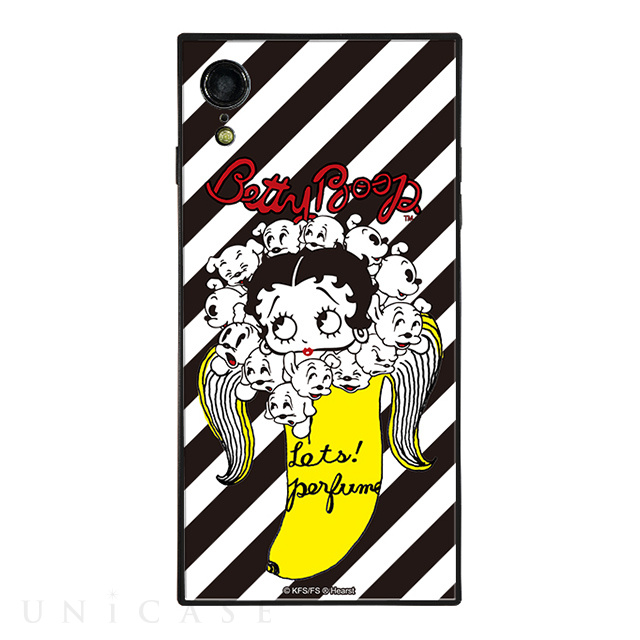 【iPhoneXR ケース】yanagida masami × Betty Boop スクエア型 ガラスケース (パヒューム日和に囁く気まぐれベティー Stripe)