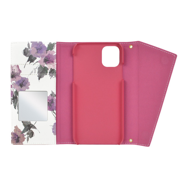 【iPhone11/XR ケース】rienda ロングストラップ・小銭収納付き3つ折り手帳ケース (Parm Flower/ピンク)サブ画像