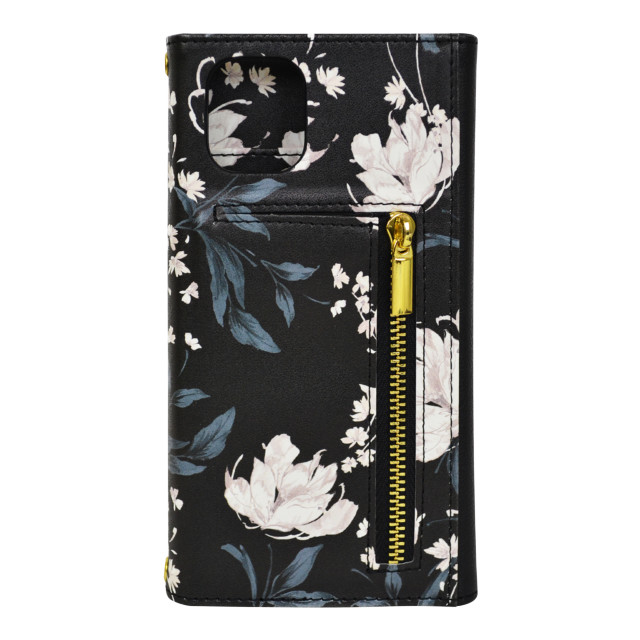 【iPhone11/XR ケース】rienda ロングストラップ・小銭収納付き3つ折り手帳ケース (Grace Flower/ブラック)サブ画像