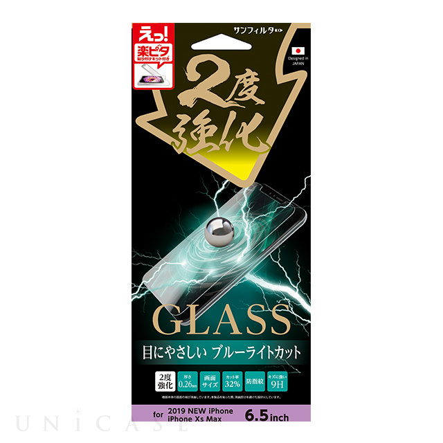 【iPhone11 Pro Max/XS Max フィルム】二度強化ガラス (ブルーライトカット)