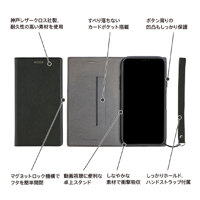 【iPhone11 ケース】耐衝撃フリップノートケース (ブラック)サブ画像
