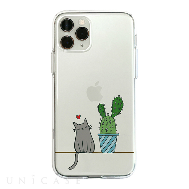 【iPhone11 Pro ケース】ソフトクリアケース (猫とサボテン)