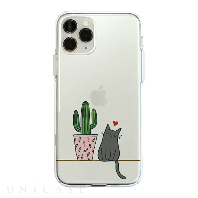 【iPhone11 Pro ケース】ソフトクリアケース (サボテンと猫)