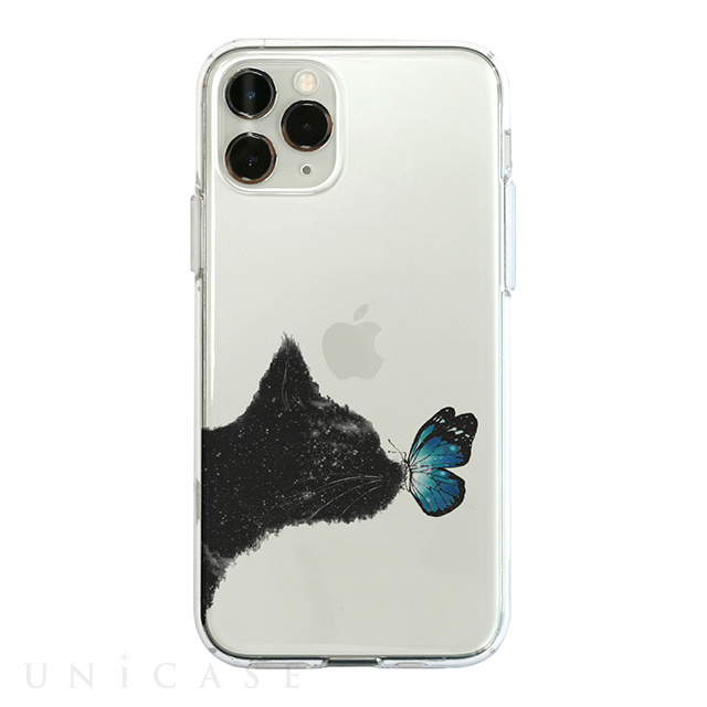 【iPhone11 Pro ケース】ソフトクリアケース (ネコと蝶々)