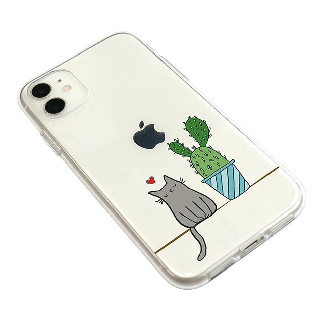 【iPhone11 ケース】ソフトクリアケース (猫とサボテン)サブ画像