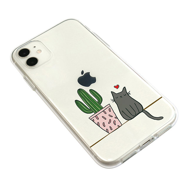 【iPhone11 ケース】ソフトクリアケース (サボテンと猫)サブ画像
