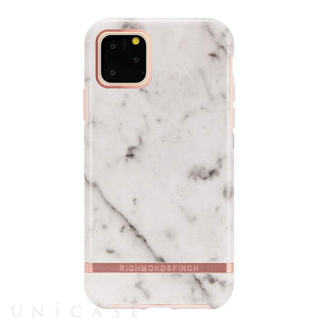 【iPhone11 Pro ケース】White Marble - Rose gold details