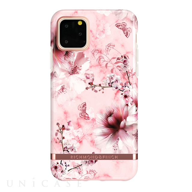 【iPhone11 Pro ケース】Pink Marble Floral - Rose gold details