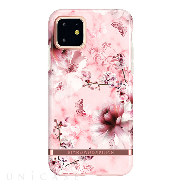 【iPhone11 ケース】Pink Marble Floral - Rose gold details