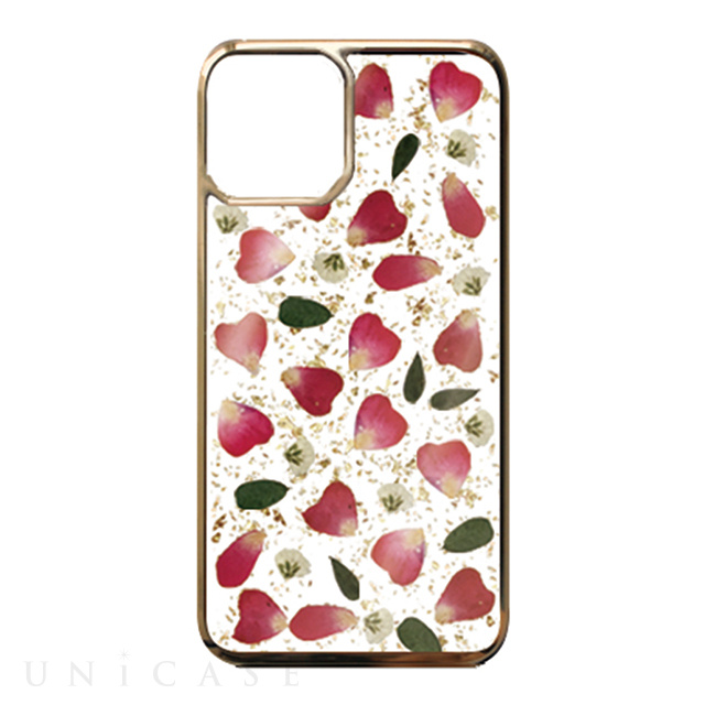 【iPhone11 Pro Max ケース】Pressed flower case (Rose red petals_Gold)