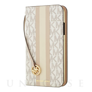 【iPhoneXS/X ケース】Folio Case Beige Pink Stripe with Charm