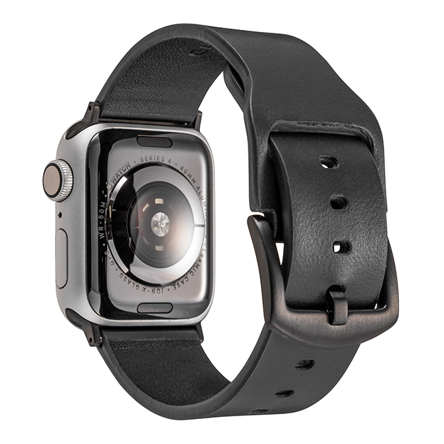 【Apple Watch バンド 41/40/38mm】Italian Genuine Leather Watchband (Black) for Apple Watch SE(第2/1世代)/Series9/8/7/6/5/4/3/2/1サブ画像