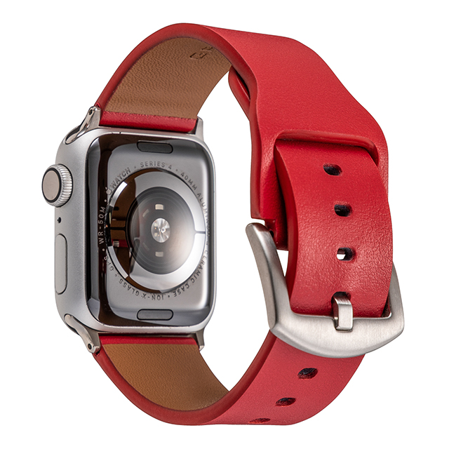【Apple Watch バンド 41/40/38mm】Italian Genuine Leather Watchband (Red) for Apple Watch SE(第2/1世代)/Series9/8/7/6/5/4/3/2/1サブ画像