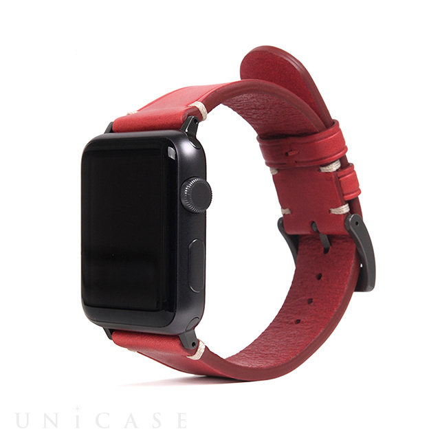 【Apple Watch バンド 41/40/38mm】Italian Buttero Leather (レッド) for Apple Watch SE(第2/1世代)/Series9/8/7/6/5/4/3/2/1