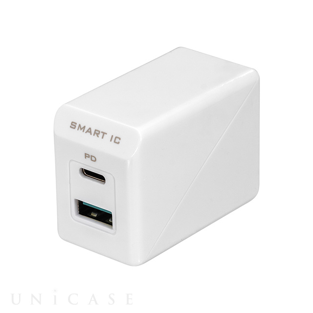パワーデリバリー対応 AC充電器 かしこく超速充電 USB Type-Aポート＋ PD18W USB Type-Cポート (ホワイト)