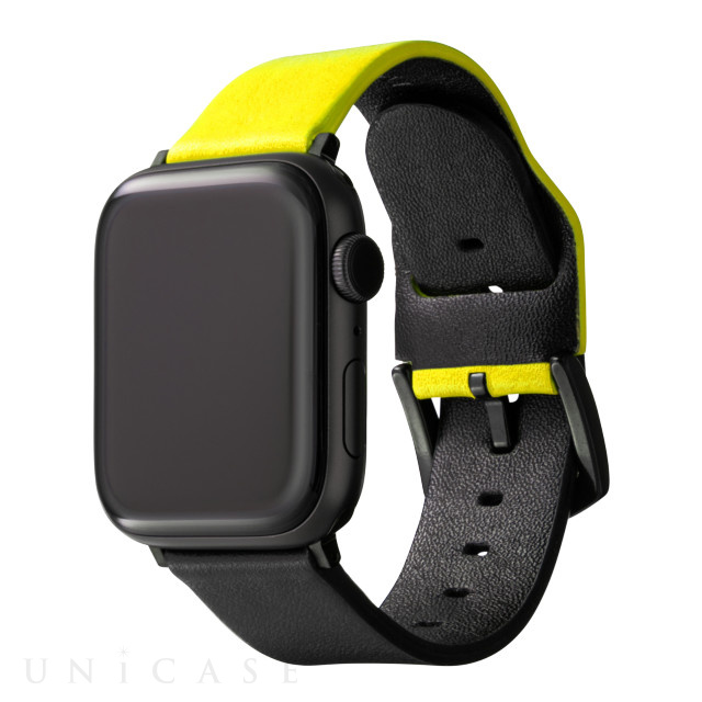 【Apple Watch バンド 49/45/44/42mm】“NEON” Italian Genuine Leather Watchband (Neon Yellow/Black) for Apple Watch Ultra2/SE(第2/1世代)/Series9/8/7/6/5/4/3/2/1