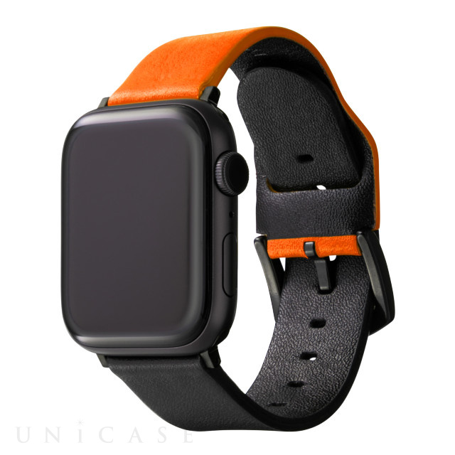 【Apple Watch バンド 49/45/44/42mm】“NEON” Italian Genuine Leather Watchband (Neon Orange/Black) for Apple Watch Ultra2/SE(第2/1世代)/Series9/8/7/6/5/4/3/2/1