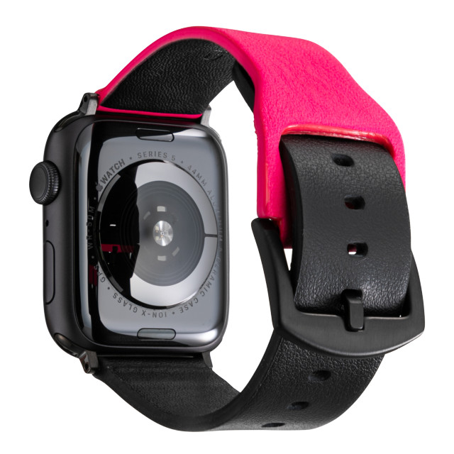 【Apple Watch バンド 41/40/38mm】“NEON” Italian Genuine Leather Watchband (Neon Pink/Black) for Apple Watch SE(第2/1世代)/Series9/8/7/6/5/4/3/2/1goods_nameサブ画像