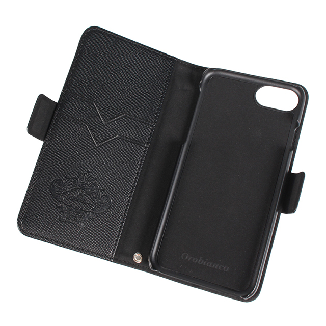 【iPhoneSE(第3/2世代)/8/7 ケース】“サフィアーノ調” PU Leather Book Type Case (ブラック)サブ画像