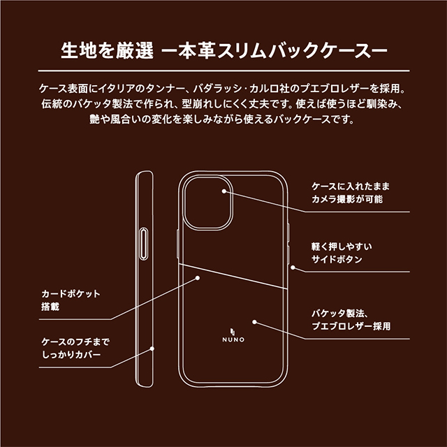 【iPhone12 Pro Max ケース】[NUNO]カードポケット付き本革バックケース (ネイビー)サブ画像