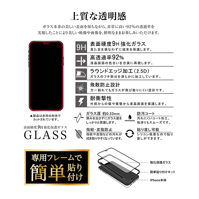 【iPhone12 Pro Max フィルム】簡単貼り付けキット付き全面強化保護ガラスサブ画像