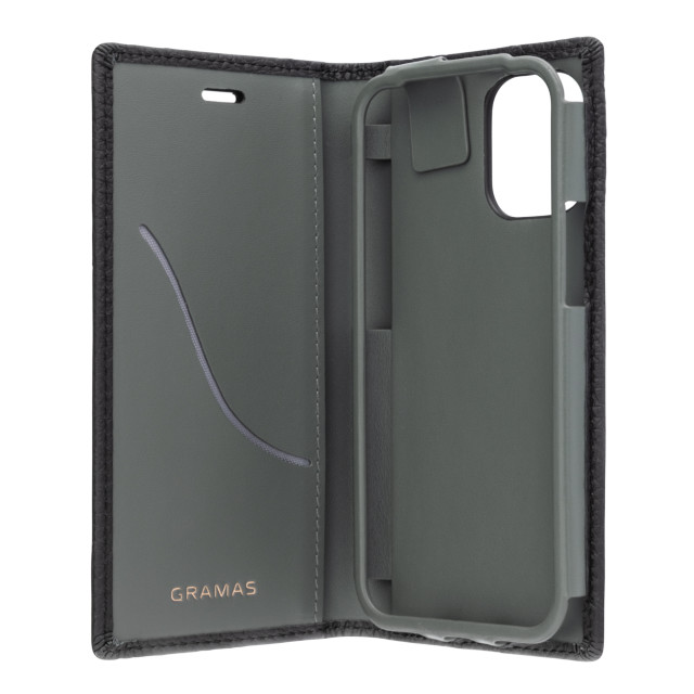 【iPhone12 mini ケース】Shrunken-Calf Leather Book Case (Black)サブ画像