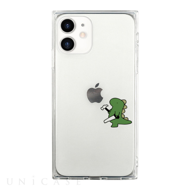 【iPhone12 mini ケース】ソフトスクウェアケース (おしごとザウルス-日曜大工 グリーン)