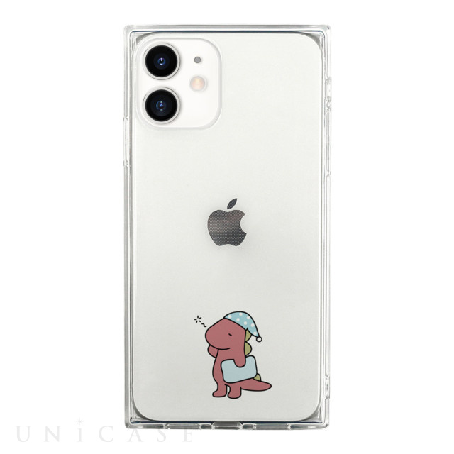 【iPhone12 mini ケース】ソフトスクウェアケース (眠い ダイナソー ピンク)