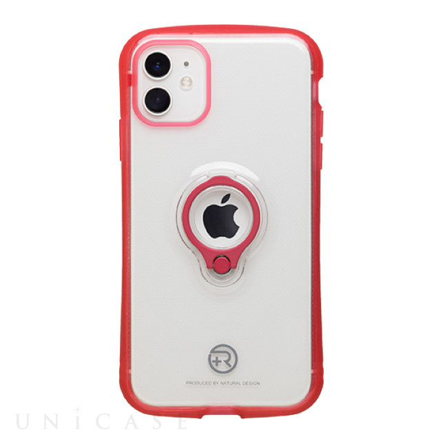 【iPhone12 mini ケース】フィンガーリング付衝撃吸収背面ケース +R (Clear Red)