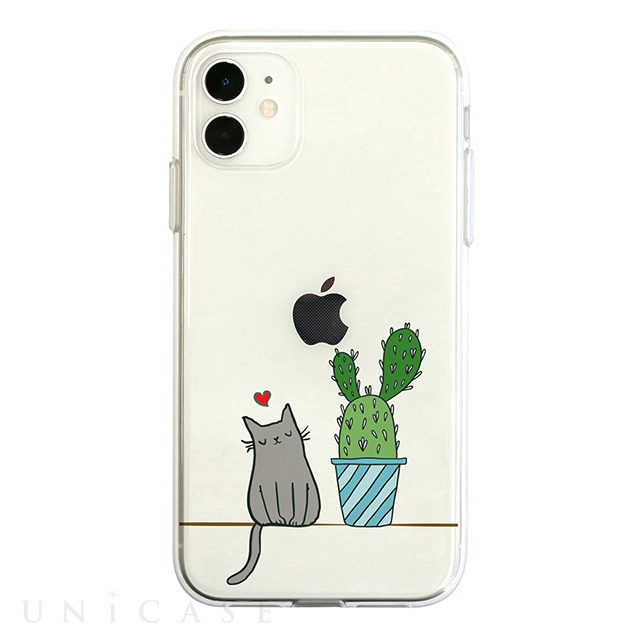【iPhone12/12 Pro ケース】ソフトクリアケース (猫とサボテン)