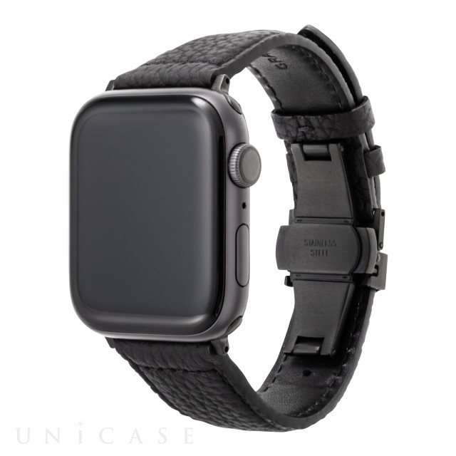 【Apple Watch バンド 49/45/44/42mm】German Shrunken-calf Watchband (Black) for Apple Watch Ultra2/SE(第2/1世代)/Series9/8/7/6/5/4/3/2/1
