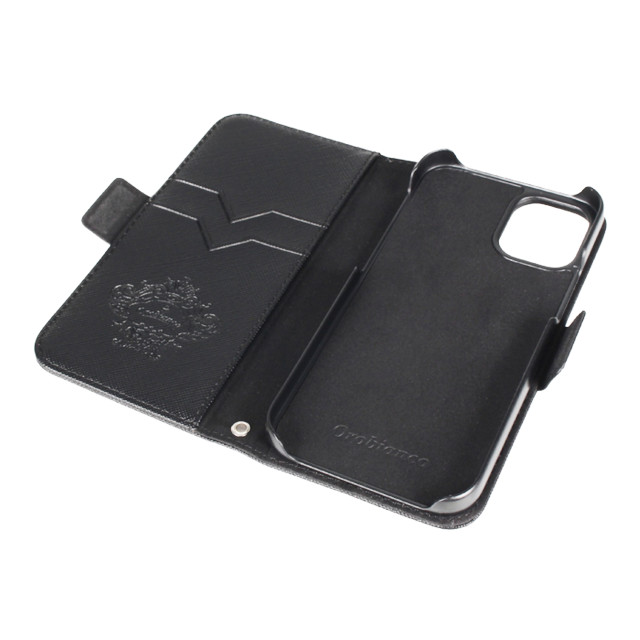 【iPhone12 mini ケース】“サフィアーノ調” PU Leather Book Type Case (ブラック)サブ画像