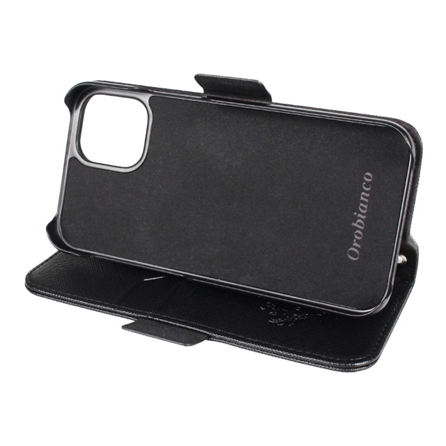【iPhone12 mini ケース】“サフィアーノ調” PU Leather Book Type Case (ブラック)サブ画像