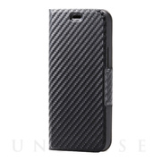 【iPhone12 mini ケース】レザーケース UltraSlim 磁石付き 手帳型 カーボン調 (ブラック)