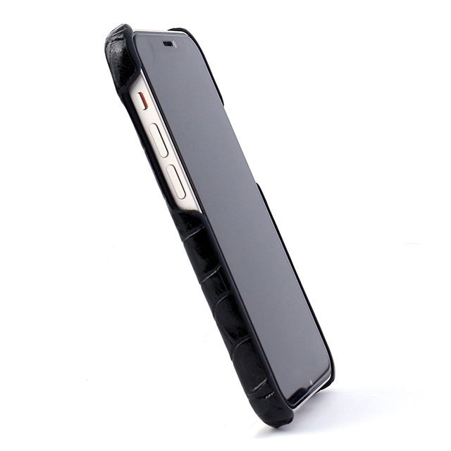 【iPhone12 mini ケース】イタリアンレザー クロコバックカバーケース (ブラック)サブ画像