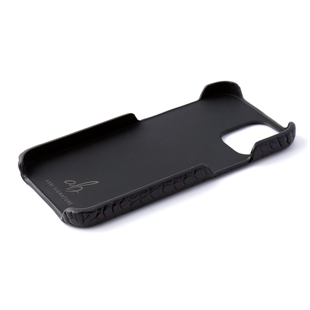 【iPhone12 mini ケース】イタリアンレザー クロコバックカバーケース (ブラック)サブ画像