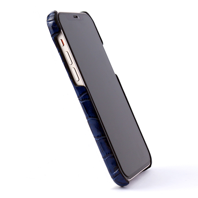 【iPhone12 mini ケース】イタリアンレザー クロコバックカバーケース (ネイビー)サブ画像