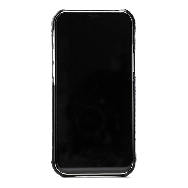 【iPhone12/12 Pro ケース】イタリアンレザー クロコバックカバーケース (ブラック)サブ画像