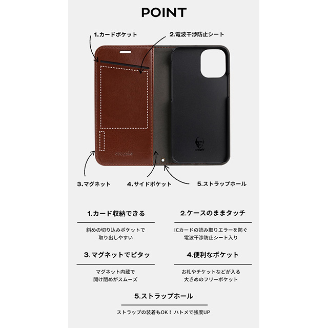 【iPhone12 mini ケース】スタンド機能付きダイアリーケース (ブラウン)goods_nameサブ画像