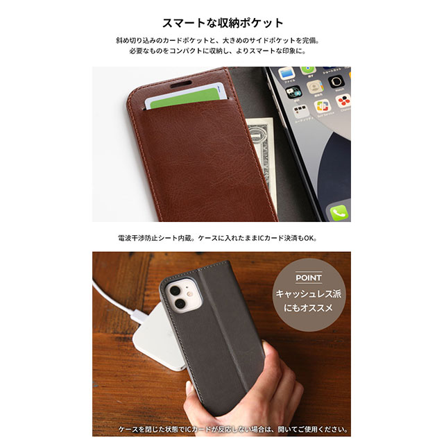 【iPhone12 mini ケース】スタンド機能付きダイアリーケース (ブラウン)サブ画像