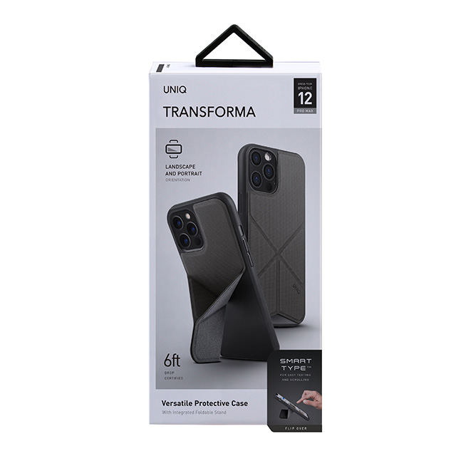 【iPhone12 Pro Max ケース】Transeorma 耐衝撃ハイブリッド素材採用 折り畳み式スタンド ハードケース (グレー)サブ画像