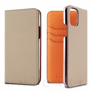 【iPhone12 Pro Max ケース】German Shrunken Calf Folio Case (Light Gray×Orange)