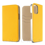 【iPhone12/12 Pro ケース】German Shrunken Calf Folio Case (Yellow×Light Gray)