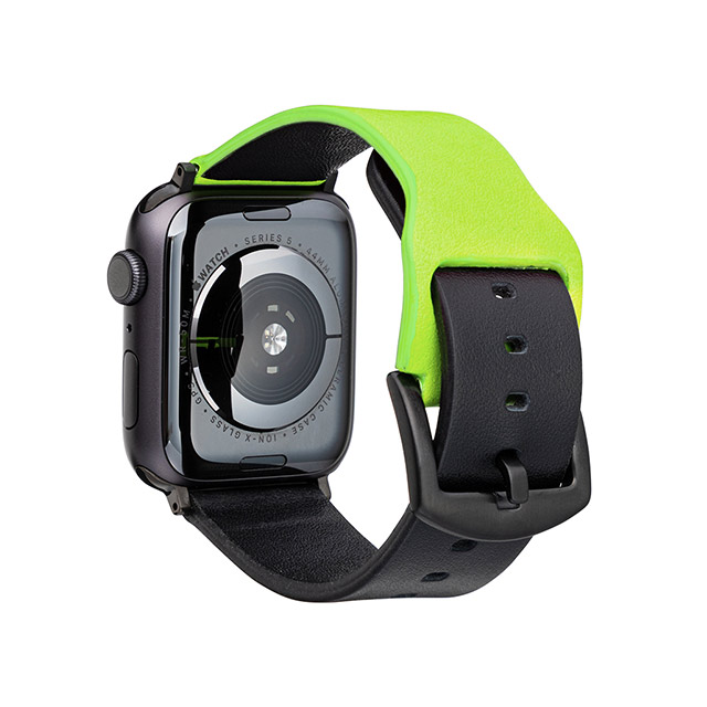 【Apple Watch バンド 49/45/44/42mm】“NEON” Italian Genuine Leather Watchband (Neon Green/Black) for Apple Watch Ultra2/SE(第2/1世代)/Series9/8/7/6/5/4/3/2/1サブ画像