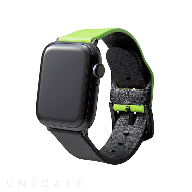 【Apple Watch バンド 41/40/38mm】“NEON” Italian Genuine Leather Watchband (Neon Green/Black) for Apple Watch SE(第2/1世代)/Series9/8/7/6/5/4/3/2/1