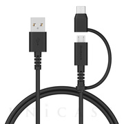 USB Type-Cアダプター付き USB Type-A to microUSB 超タフストロング 2 in 1 ケーブル OWL-CBKMCシリーズ (ブラック / 2m)